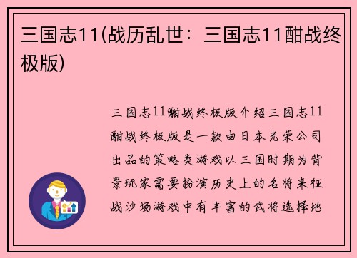 三国志11(战历乱世：三国志11酣战终极版)